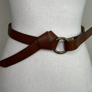 Brown Belt Size Small Leather Blend Knot Front Design Twist Brass Metal Boho
