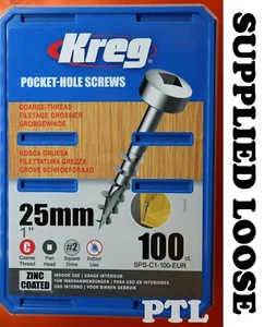 100 tornillos de bolsillo gruesos KREG GENUINOS 1" 25 mm recubiertos de zinc CABEZA DE PAN suministrada suelta - Imagen 1 de 1