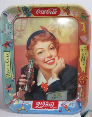 Selten Original Coca-Cola Tablett, Menu, Mädchen Serviert, SPORTS - Bild 1 von 4