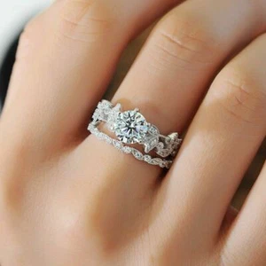 2,45 kt Rundschliff weißer Moissanit Verlobungsring Set 14 K Weißgold Größe 6,5 - Bild 1 von 2