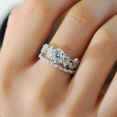 2.45Ct Round Cut White Moissanite Engagement Ring Set 14K White Gold Size 6.5 - Bild 1 von 2