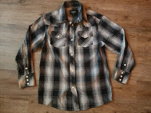 Gioberti Shirt Youth Boys Size 10 Pearl Snap Black White Plaid Western Rodeo - Picture 1 of 4