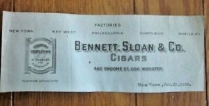 1920 BENNETT SLOAN & CO CIGAR STATIONARY DATED LETTERHEAD NEW YORK MANILA PORTO