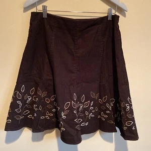 Jones New York Sport 10P Brown Corduroy Skirt with Embroideried Leaves Fall - Picture 1 of 5