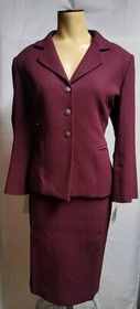 Anne Klein Two Piece Set Skirt Suit Size Petite 8P Laceup Corset Detail Wine