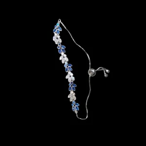 Bracciale regolabile Cote D'Argent blu sterling e cristallo e vite floreale FZN925CN - Foto 1 di 8