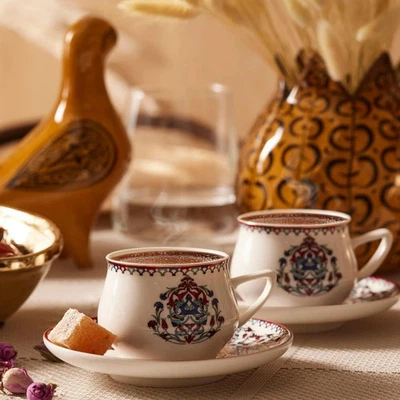 Juego de 6 tazas de café turcas de porcelana de Estambul para espresso de 12 piezas platillos pavo Foto 1 de 4