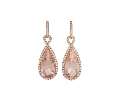 12.50ctw Tear Drop Shaped Morganite and 1.00ctw Diamond Frame Drop Earrings 14K - Image 1 of 3