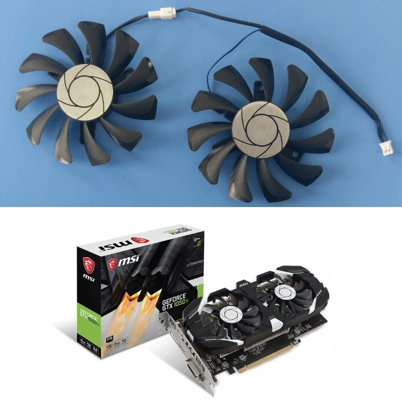 Pair Fans  For MSI GTX 1050 Ti 2GT 1050TI 4GT OC HA8010H12F-Z New 75mm 2pin - Image 1 of 4