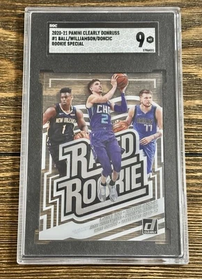 2020-21 清晰 Donruss 新秀特别 SSP #1 LaMelo Ball Luka Doncic Zion SGC 9 — 第 1/2 张图片