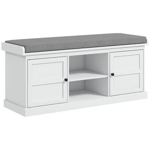 HOMCOM Shoe Storage Bench with Cushion 2 Cabinets for Entryway Hallway White - Picture 1 of 11