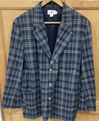 J Crew мужские средний Спортивное пальто повседневное сине-зеленое клетчатое 100% хлопок легкое - Изображение 1 из 4