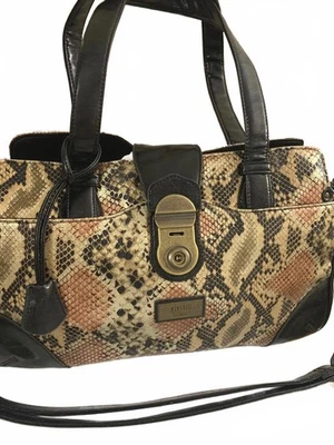 Gigi Hill Faux Snakeskin Satchel, Shoulder Bag, Coral Interior, Brass Turn Lock - Image 1 of 4