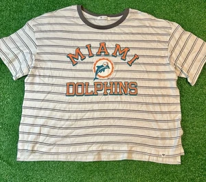 T-shirt donna Miami Dolphins NFL NUOVA '47 a righe Boxy Crop XL NUOVA CON ETICHETTE - Foto 1 di 6