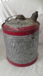 vintage large 5 gal gas/kerosene/ Oil Can, Original Gray with Red Paint. - Picture 1 of 2
