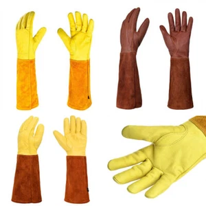 Gardening Gloves Protect Women Men Leather Long Sleeve Rose Pruning Thornproof - Picture 1 of 13