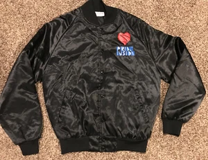 Vtg Mission Valley “‘pride Inside” Black Satin Button Up Jacket Womens M A31 - Picture 1 of 3