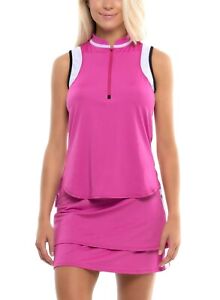 NEW Lucky in Love SMALL “Liberty Zip Tank” Top Passion Pink Tennis Golf 1/4-Zip