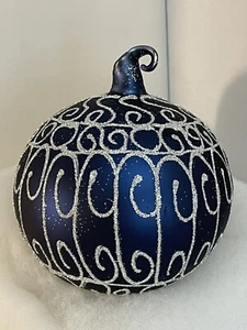 Peter Priess Christmas Ornaments Hand-painted Blown Glass - Silver on Blue 4” - Picture 1 of 7