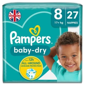 Pampers Baby-Dry Nappies, Size 8 (17kg+) Essential Pack (27 per pack) - Picture 1 of 1