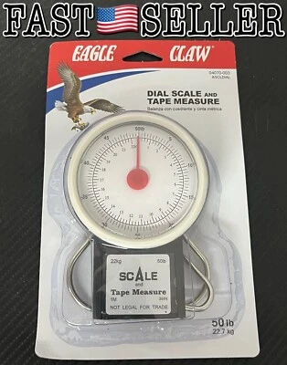 Genuine Eagle Claw 50lb Fishing Dial Scale W/ Tape Measure, Travel Luggage Scale - Image 1 of 4