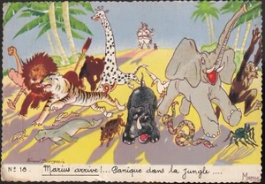 MARIUS arrive! Panique dans la Jungle CPA couleur G. Gandini Édit. MIREILLE N°18 - Picture 1 of 2