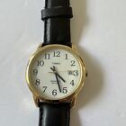 Timex Watch Men 35mm Indiglo WR 30M Gold Tone Date Stretch Band New Battery
