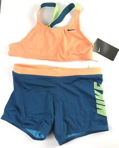 Nike Girl’s Crossback Orange/Blue Two Piece Bikini Set Size L
