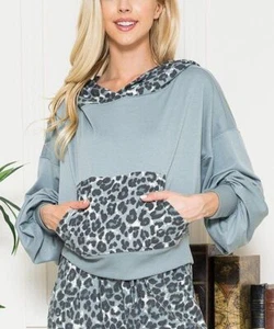 MSRP $25 Zenana Gray Leopard Drop Shoulder Hoodie Grey Size XL - Picture 1 of 1