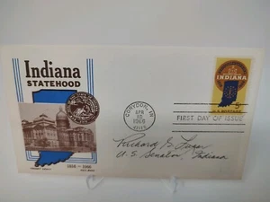 Sobre de sello firmado por el senador de Indiana Richard Lugar FDC JSA certificado de autenticidad BUF - Imagen 1 de 2