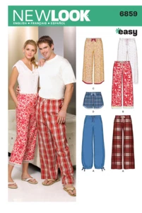 New Look Pattern Uncut 6859 Unisex Sleepwear Pajama Pants Shorts XS to XL - Imagen 1 de 2