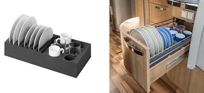 Tellerhalter Geschirrhalter Schaumstoff für 8 Teller & 6 Tassen Camping 49,5x25 - Bild 1 von 4