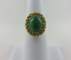 Vintage Green Turquoise Ring 18K Yellow Gold Hand Made 5.3grams Size 5 - Picture 1 of 10