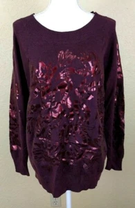 Maglione donna Lane Bryant taglia 14 16 viola elegante girocollo a costine lucido XL - Foto 1 di 7