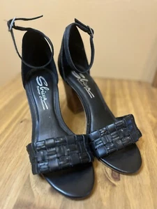 Sbicca Black Leather Open Toe Stacked Heel Sandals Womens Size 7 - Picture 1 of 9