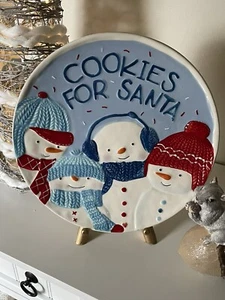 St. Nicholas Let it Snow Ceramic Christmas Snowman Cookies For Santa Plate 10" - Picture 1 of 8