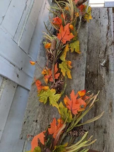 FALL LEAVES BERRIES GARLAND Pinecone Vine Swag Rustic Red 5 ft Primitive Country - Picture 1 of 5