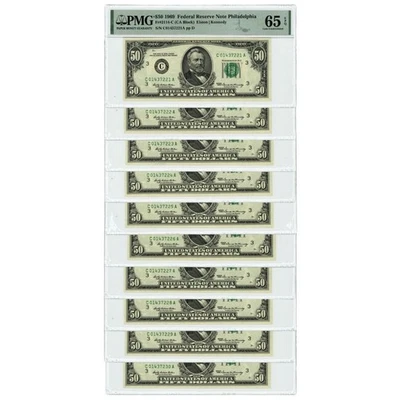 FR 2114-C $50 1969 Federal Reserve Notes 10 Consecutive 65-66 EPQ PMG 949267-14 - Image 1 of 4