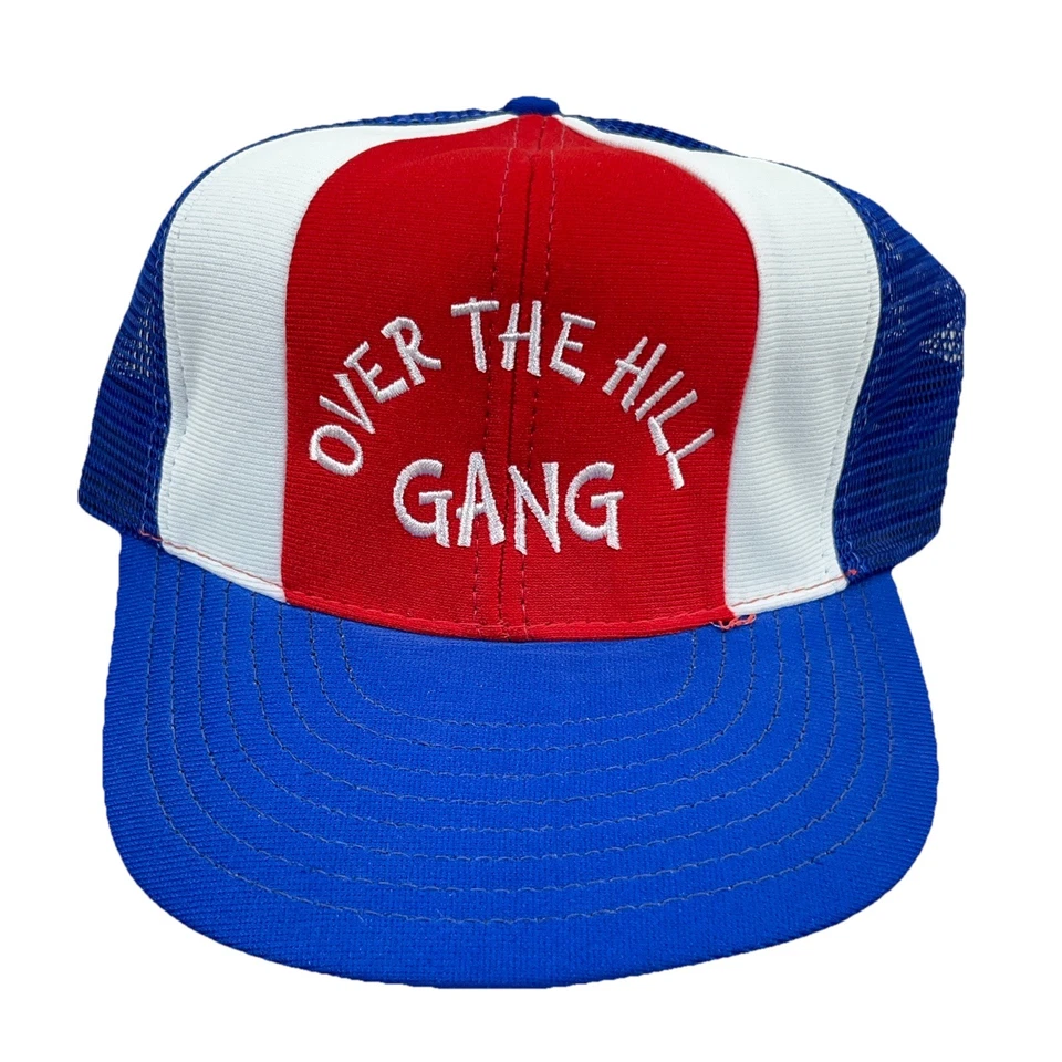 Vintage Over The Hill Gang Trucker Hat Cap Made In USA 80s SnapBack Funny Joke Foto 1 de 4