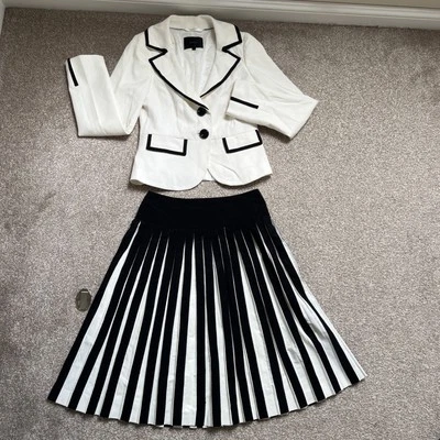 Traje Falda Plisada Coast Blanco/Negro Mezcla Algodón Ambas Talla UK8, Usado Una Vez Foto 1 de 4