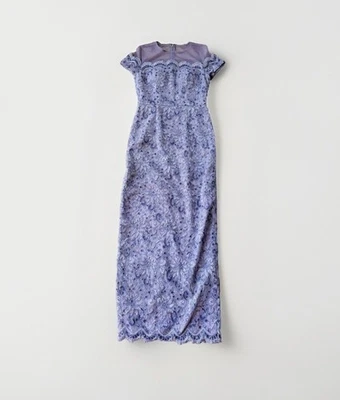 JS Collections Purple Lilac Illusions Dress Gown Lace Embroidered New Zip Mother - Image 1 of 4