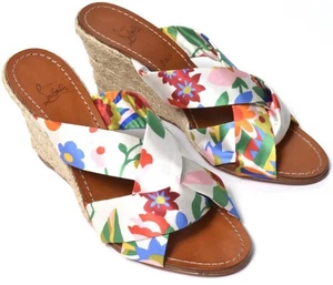 Sandali espadrillas Christian Louboutin Dispo Zeppa 85 con zeppa in raso floreale taglia 37 - Foto 1 di 9