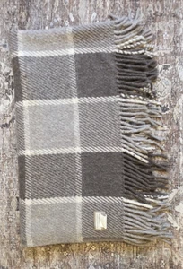 Manifattura Lombarda Italian Brown Wool Blend Throw Blanket Buffalo Plaid 51x66 - Picture 1 of 6
