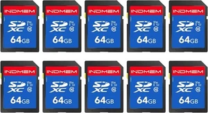 INDMEM 64GB SD Card 10pack, C10, U3, V30, High Speed up to 90M/S SDXC UHS-I - Picture 1 of 7