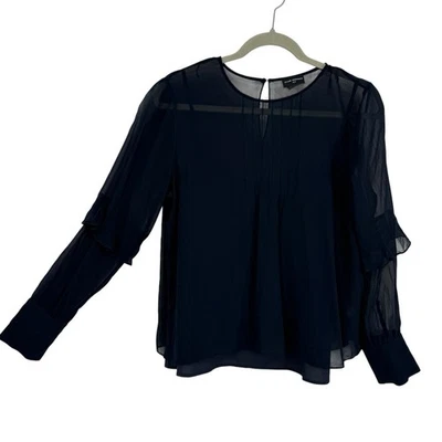 Top Club Monaco Seda Gasa Plisado Talla Grande Azul Marino Volantes Manga Larga Foto 1 de 4