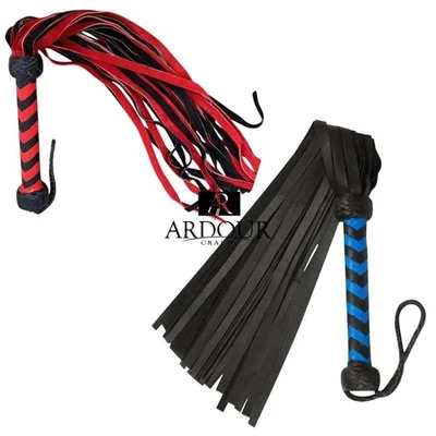2X BDSM Flogger Cuero Real Rojo y Negro Cuero Suave, 25 Caídas, Mango 9" Foto 1 de 4