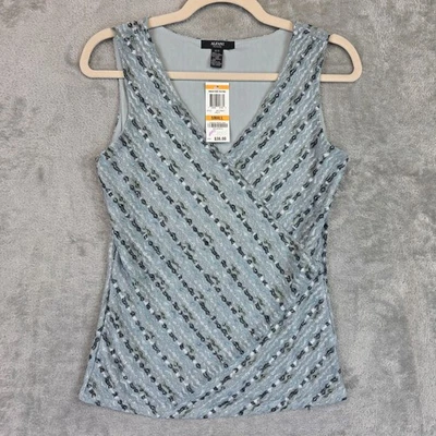 Alfani Petite Blouse Womens Petite Small Blue Gray Surplice Wrap Sleeveless - Image 1 of 4