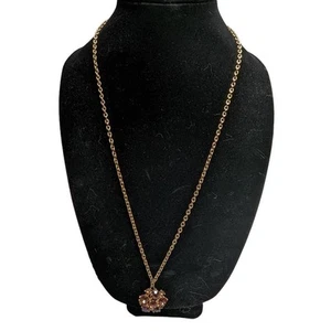 Vintage 1990s Pendant Style Gold Tone Necklace w/ Amber Rhinestones - Picture 1 of 6