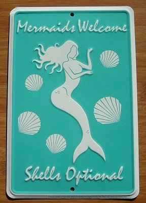 Mermaids Welcome Sign – Nautical Ocean Blue Beach Home Decor 'Shells Optional' — 第 1/4 张图片