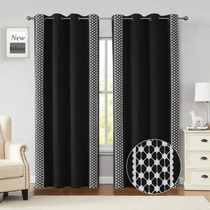 Jubilantex White and Black 100% Light Blocking Blackout Curtains 63"Long for ... - Picture 1 of 7